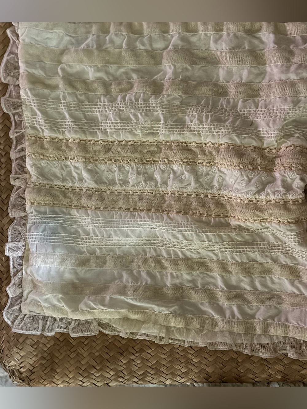 Vintage Ralph Lauren Lace Cream Throw Boudoir Pillow , Button Closure 16” By 16”
